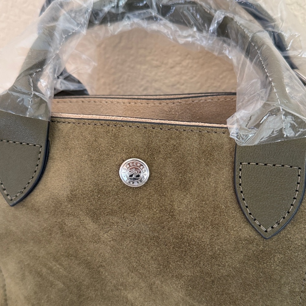 Longchamp Khaki Green Cabas Small Velvet Top Handle Bag - Picture 7 of 13